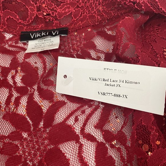 Vikki Vi, Red Lace and Sequence Duster, Size 3X - Picture 6 of 7